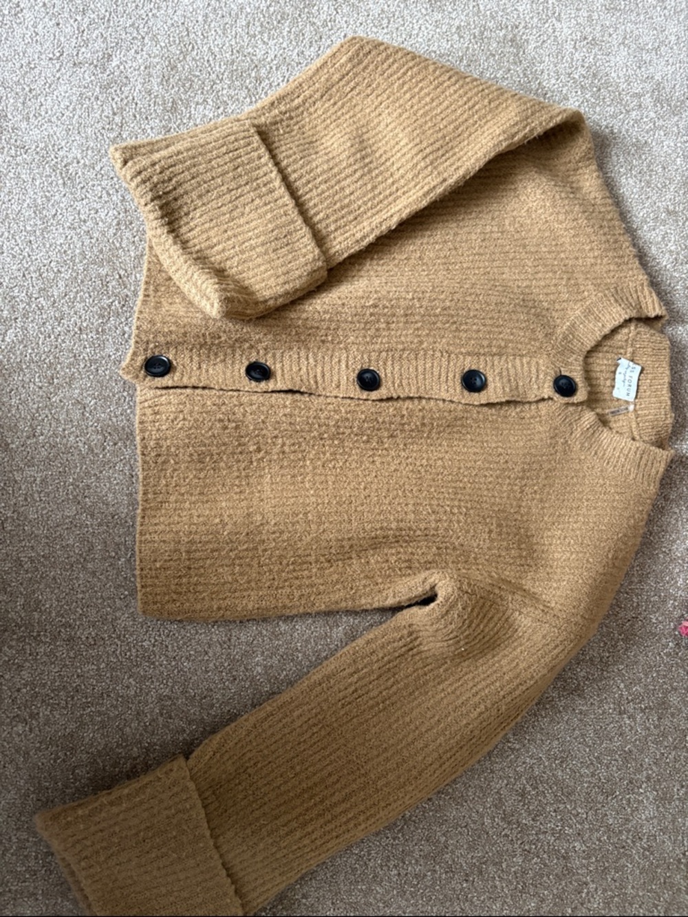 Dress Forum Camel/Tan Button-Front Ribbed Cardigan